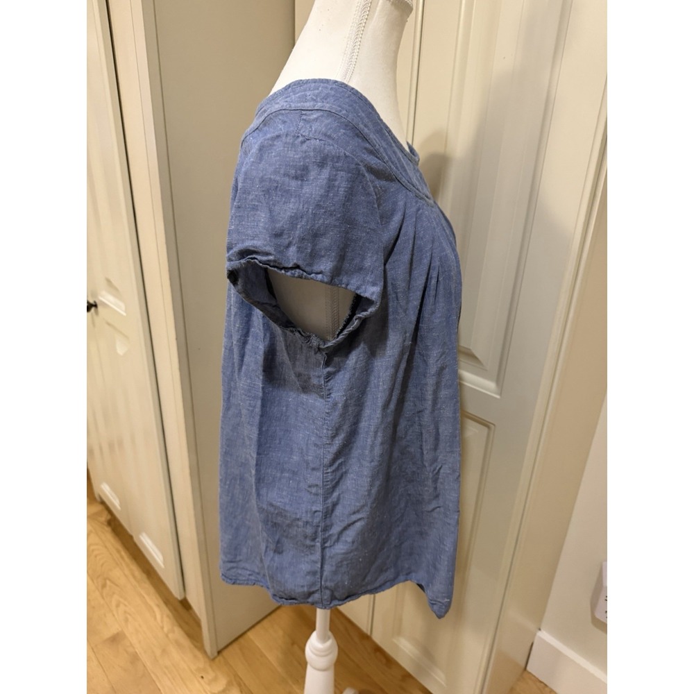 St Johns Bay Blue Chambray Linen Blend Peasant Boho Blouse Tunic Womens L Top - Picture 9 of 10